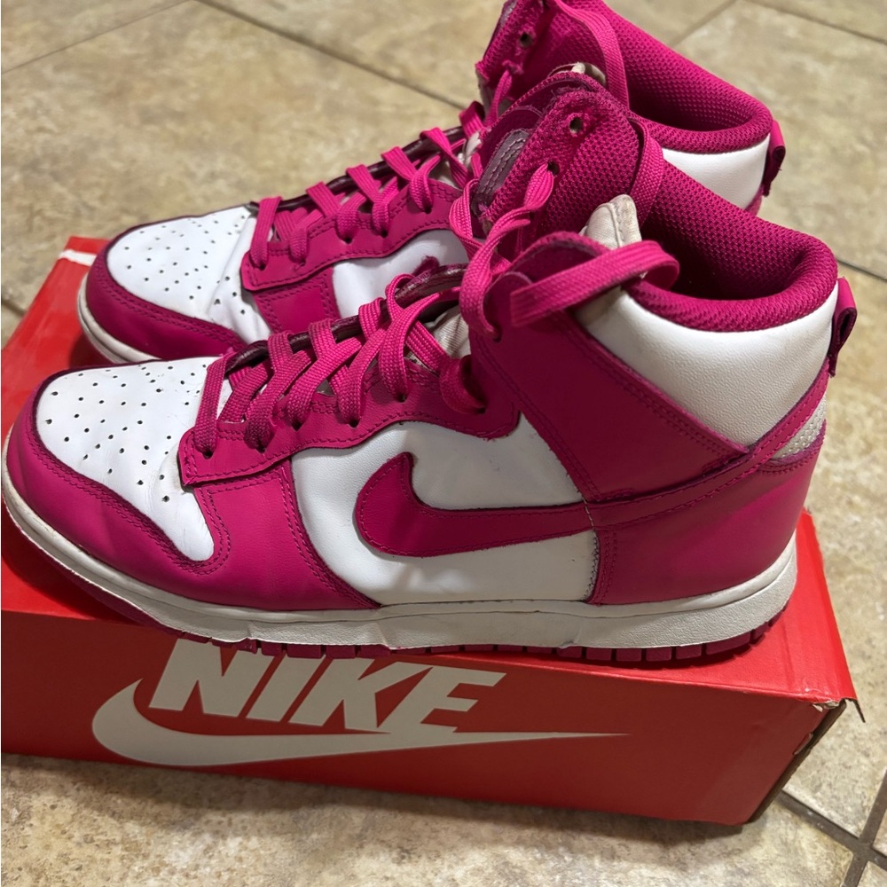 Nike Women's Pink and White High-Top Sneakers